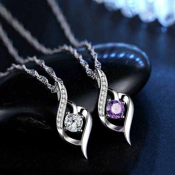 Women Crystal Stone Pendant Chain Necklace 925 Sterling Silver Jewellery Gift UK