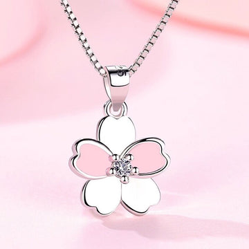 Beautiful Pink Flower Pendant Chain Necklace 925 Sterling Silver Women Jewellery