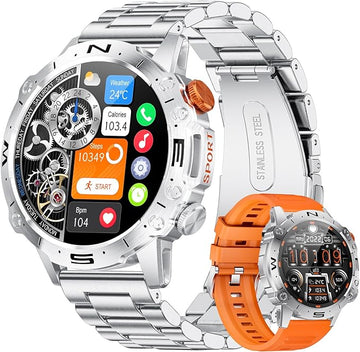 Smart Watch for Men, 1.43" AMOLED Smart Watches with Bluetooth Call, 126 Sports Modes, 360mAh Fitness Watch with Heart Rate Sleep Monitor,2 Watch Straps, Waterproof Smartwatch for Android iOS