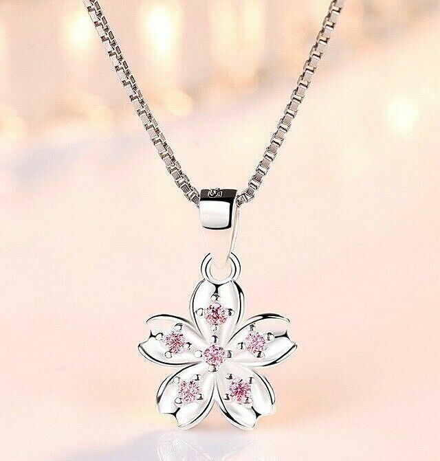 925 Sterling Silver Beautiful Flower Pendant Chain Necklace Womens Jewellery Gif