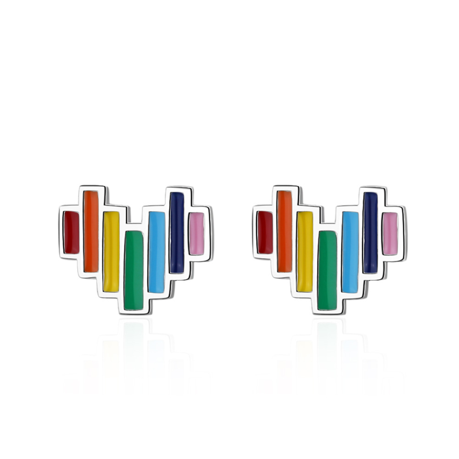 925 Sterling Silver Rainbow Heart Stud Earrings Womens Girls Jewellery Gift UK