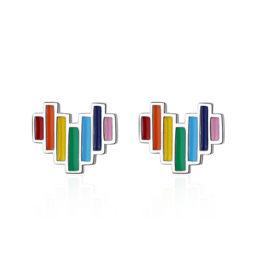 925 Sterling Silver Rainbow Heart Stud Earrings Womens Girls Jewellery Gift UK