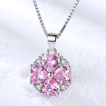 925 Sterling Silver Crystal Pink Heart Pendant Necklace Women Jewellery Gift UK