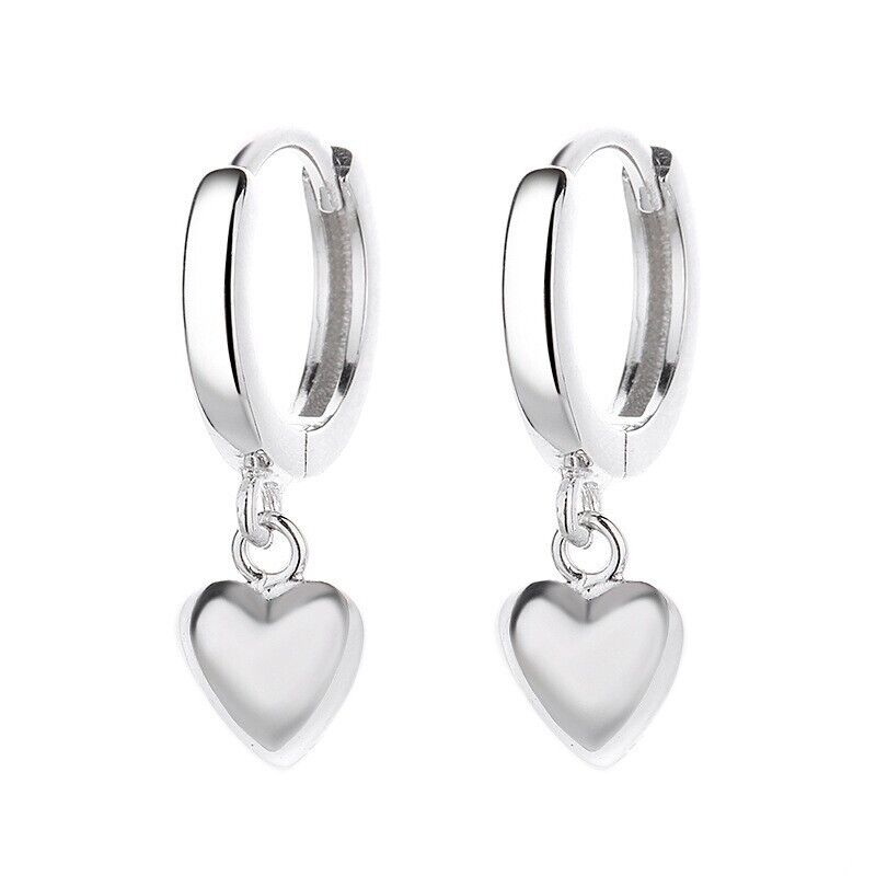 925 Sterling Silver Heart Polished Hoop Earrings Womens Girls Jewellery New UK