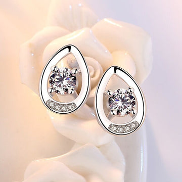 Crystal Water Drop Stud Earrings 925 Sterling Silver Women Girls Jewellery Gift