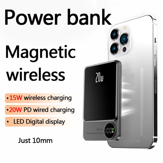 10,000mAh Magnetic Power Bank with Wireless Fast Charging for iPhone 15/14/13/12/11 - MacSafe-Compatible Backup Battery