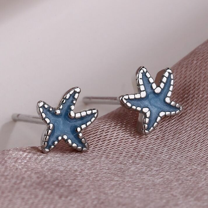 Womens Girls 925 Sterling Silver Cute Mini Starfish Stud Earrings Jewellery Gift