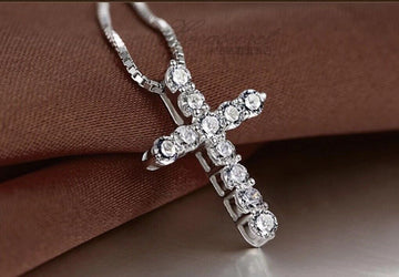 Crystal Cross Pendant Necklace 925 Sterling Silver Womens Girls Jewellery Gift