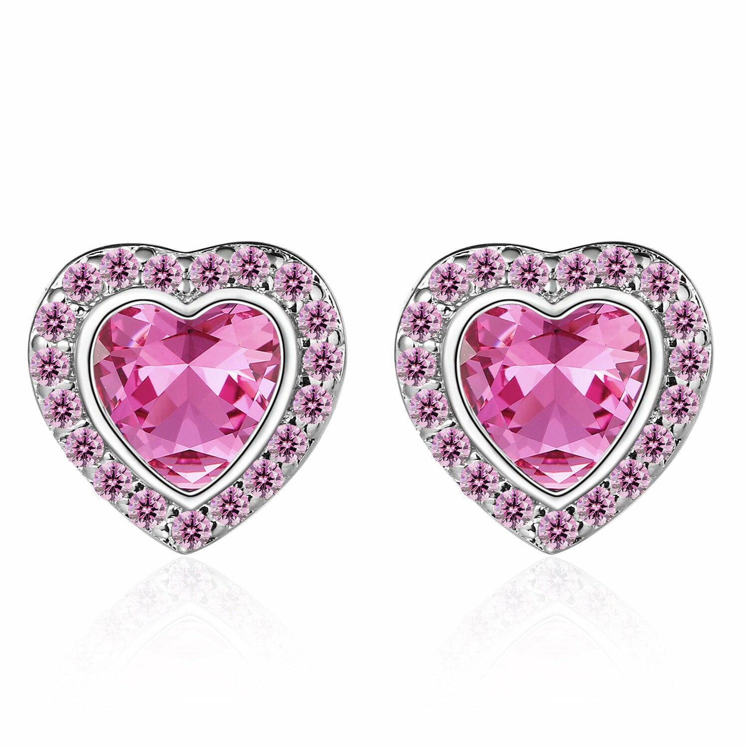 925 Sterling Silver Pink Heart Stud Earrings Womens Girls Jewellery Gift New UK