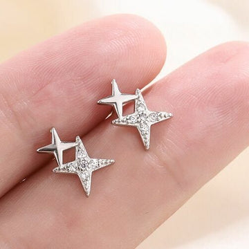 Double Star Linked Stud Earrings 925 Sterling Silver Womens Jewellery New UK