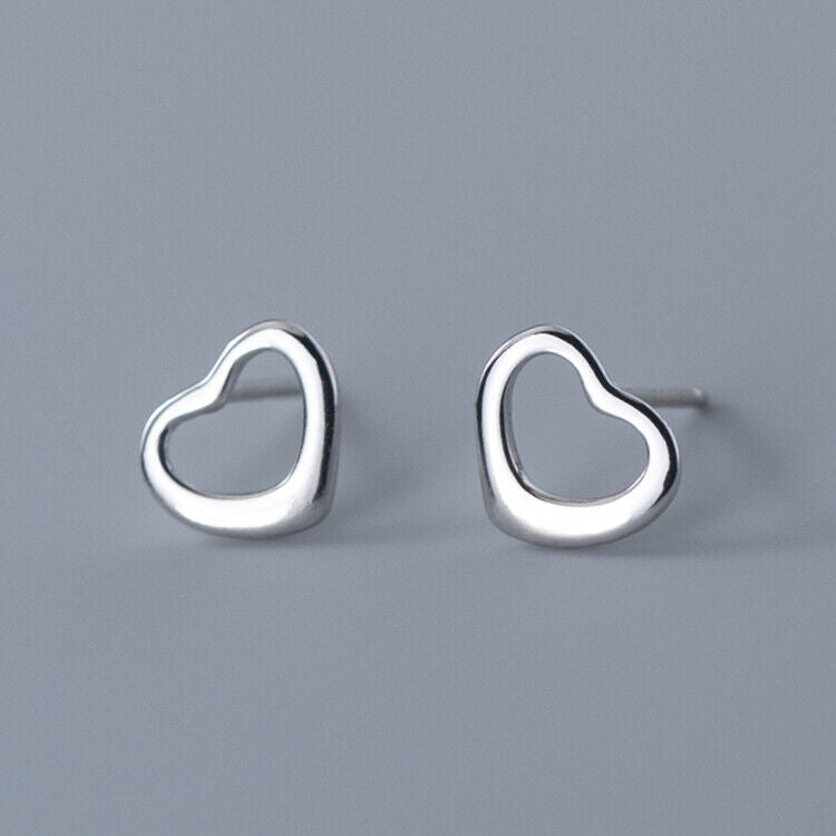 925 Sterling Silver Heart Hollow Stud Earrings Womens Girls Jewellery New UK