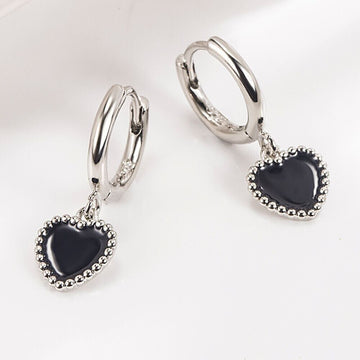 925 Sterling Silver Black Heart Hoop Earrings Women Girls Jewellery Gift