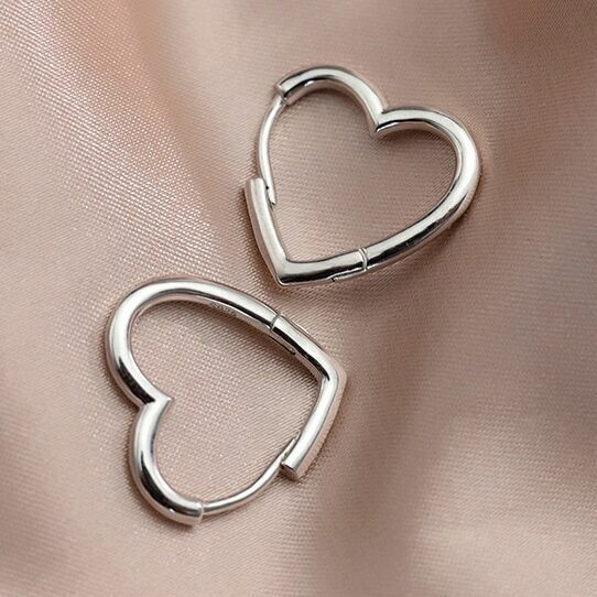 Womens Girls 925 Sterling Silver Love Heart Hoop Earrings Jewellery Gift UK