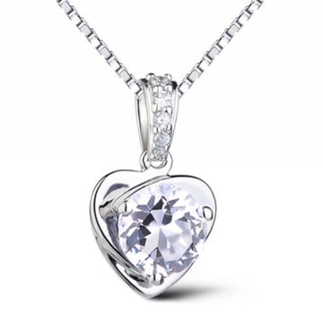 925 Sterling Silver Heart Pendant Chain Necklace Women's Jewellery Gift White