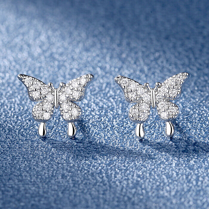 925 Sterling Silver Butterfly Stud Earrings Womens Girls Jewellery New Gift UK