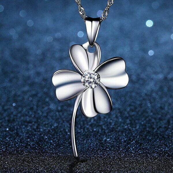 Womens 925 Sterling Silver Love Clover Pendant Chain Necklace Jewellery Gift