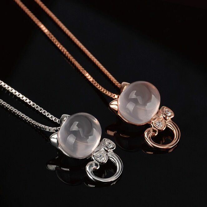 Moonstone Cat Pendant Chain Necklace 925 Sterling Silver Women Jewellery Gift UK