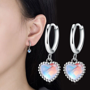 925 Sterling Silver Moonstone Heart Hoop Earrings Women Girls Jewellery Gift