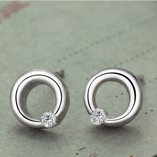 925 Sterling Silver Round Clear Stone Stud Earrings Womens Girls Jewellery UK