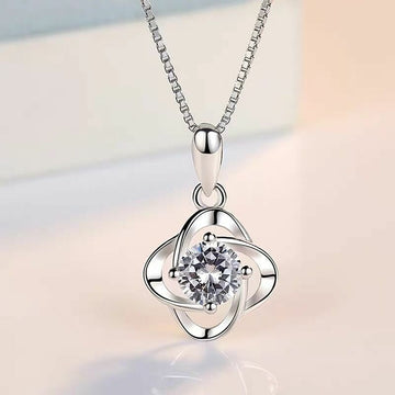 Women Swirl Crystal Stone Pendant Chain Necklace 925 Sterling Silver Jewellery