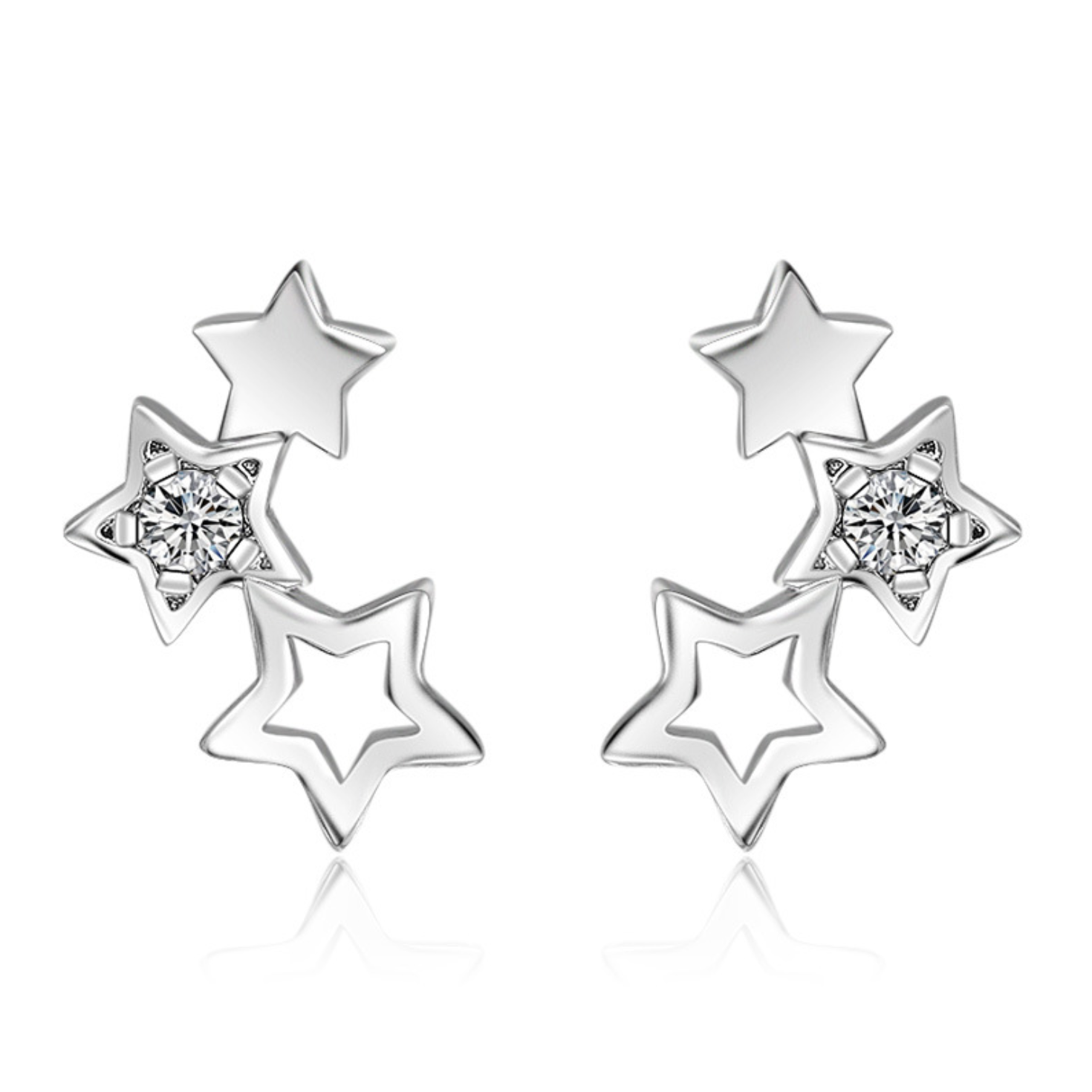 925 Sterling Silver Triple Star Linked Stud Earrings Womens Girls Jewellery New