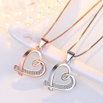 925 Sterling Silver Crystal Heart Pendant Necklace Women Girls Jewellery Gift