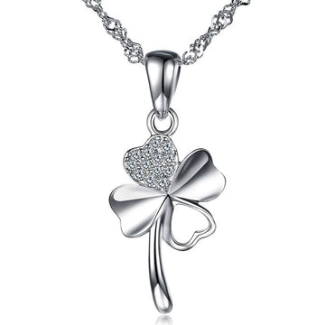 Crystal Clover Pendant Chain Necklace 925 Sterling Silver Jewellery Gift UK