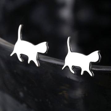 925 Sterling Silver Cute Cat Polished Stud Earrings Womens Jewellery Gift New UK