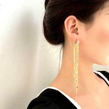 Gold Long Drop Lightweight Metal Chain Earrings Fashion Dangle Tassle Strands UK