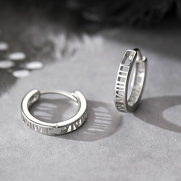 Womens 925 Sterling Silver Roman Numerals Fashion Hoop Earrings Jewellery Gift