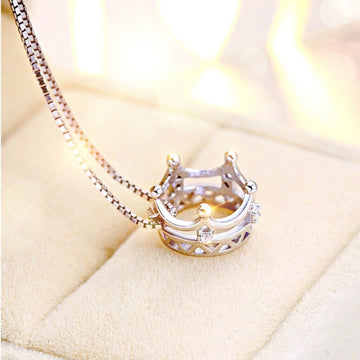 Beautiful Crown Pendant Necklace 925 Sterling Silver Women Girls Jewelry Gift UK