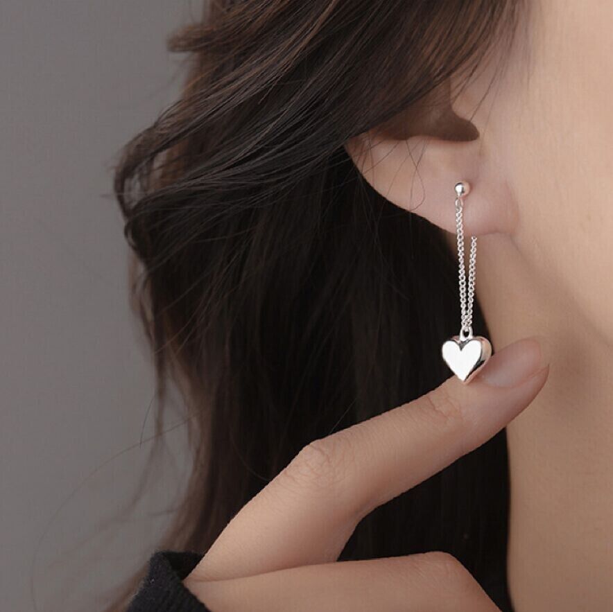 Women Girls 925 Sterling Silver Heart Dangle Drop Stud Earrings Jewellery Gift