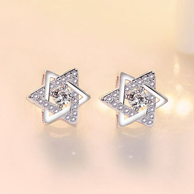 925 Sterling Silver Hexagram Star Stud Earrings Womens Girls Jewellery New UK