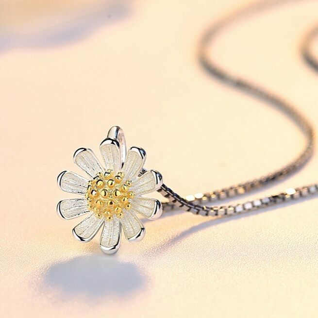 Women Sun Flower Pendant Chain Necklace 925 Sterling Silver Jewellery Gift UK