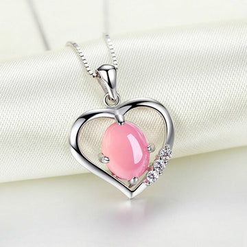 925 Sterling Silver Crystal Heart Moonstone Pendant Chain Necklace Jewellery