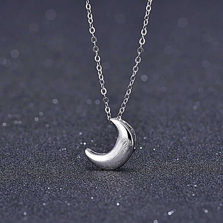 Beautiful Moon Shaped Pendant Necklace 925 Sterling Silver Women Jewelry Gift UK