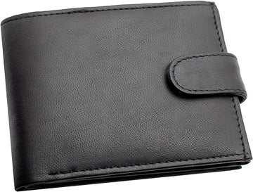 Mens RFID Blocking Soft Smooth Genuine Leather Wallet with A Zipped Coin Pocket and Id Card Window 94 (Black)