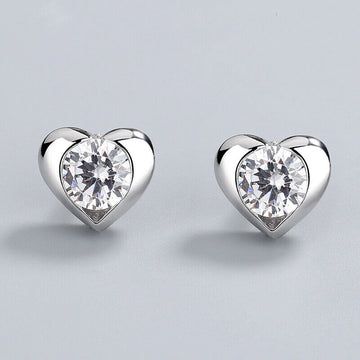 925 Sterling Silver Heart Round CZ Stud Earrings Womens Girls Jewellery New UK