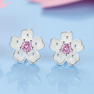 925 Sterling Silver Daisy Pink Stone Stud Earrings Womens Girls Jewellery New UK