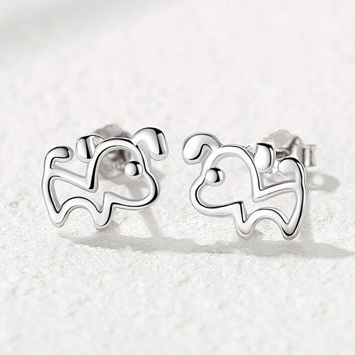 Cute Doggy Puppy Stud Earrings 925 Sterling Silver Women Girls Jewellery Gift