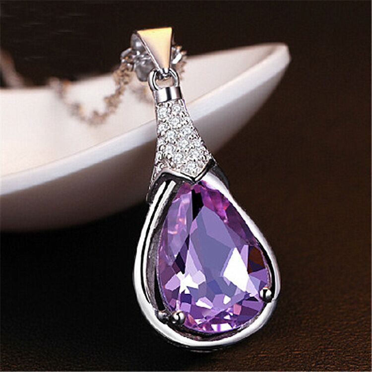 Crystal Water Drop Pendant Chain Necklace 925 Sterling Silver Women Jewellery UK