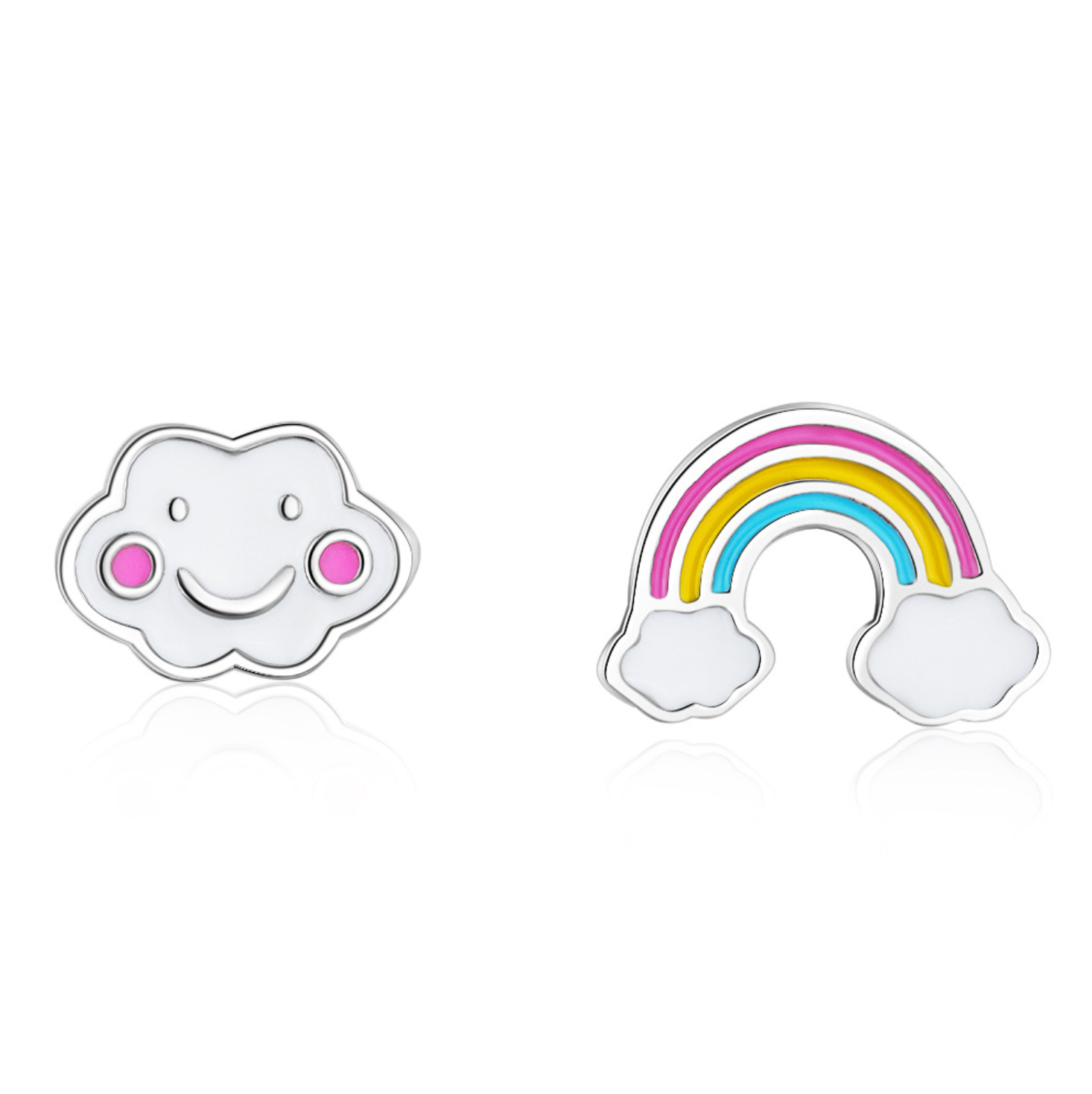 925 Sterling Silver Rainbow Smiley Cloud Stud Earrings Womens Girls Jewellery UK