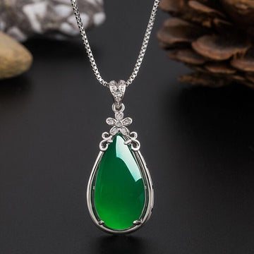 925 Sterling Silver Crystal Flower Jade Pendant Necklace Women Jewellery Gift UK