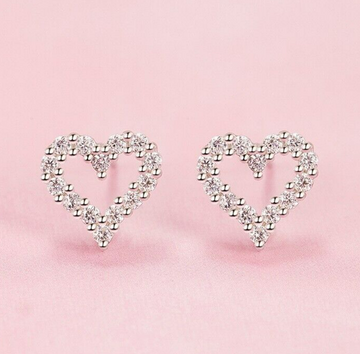 925 Sterling Silver Full Stone Heart Stud Earrings Womens Girls Jewellery New UK