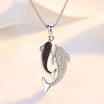 Dolphin Twins Pendant Chain Necklace 925 Sterling Silver Women Jewellery Gift UK