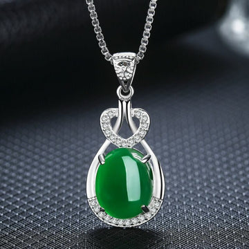 925 Sterling Silver Crystal Green Jade Pendant Necklace Womens Jewellery UK