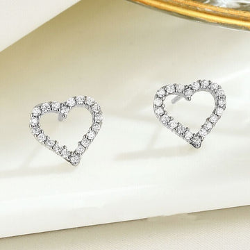 Womens Girls 925 Sterling Silver Crystal Heart Stud Earrings Jewellery Gift UK