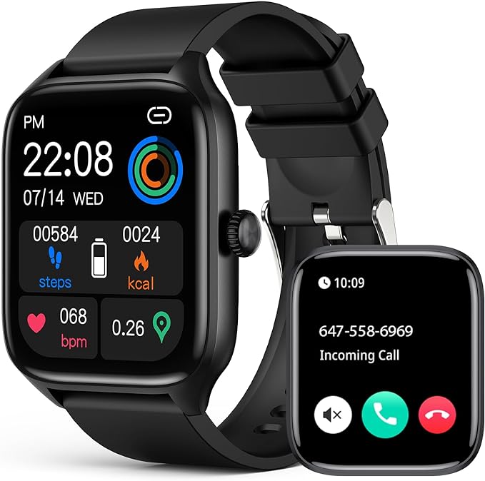 Smart Watch with Bluetooth Call for Men Women, Activity Fitness Tracker with 1.96" HD Touch Screen, Blood Pressure Blood Oxygen Heart Rate Sleep Monitor Pedometer for Android iPhone