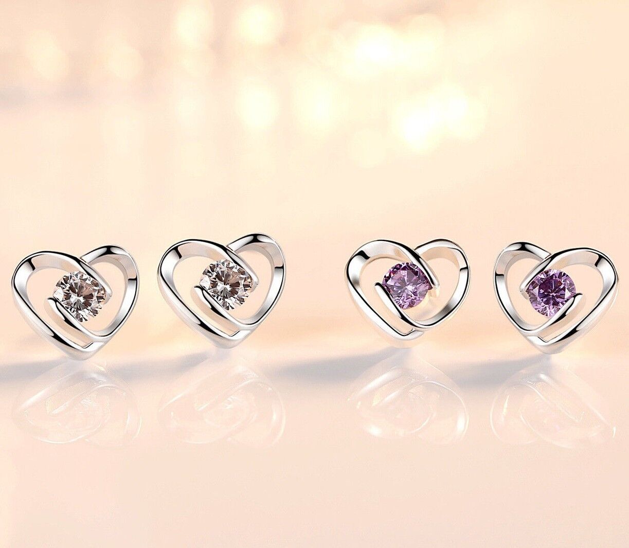 Heart Swirl Stone Stud Earrings 925 Sterling Silver Womens Girls Jewellery Gift