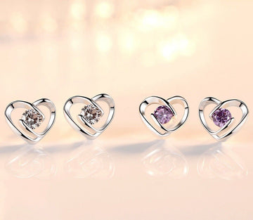 Heart Swirl Stone Stud Earrings 925 Sterling Silver Womens Girls Jewellery Gift